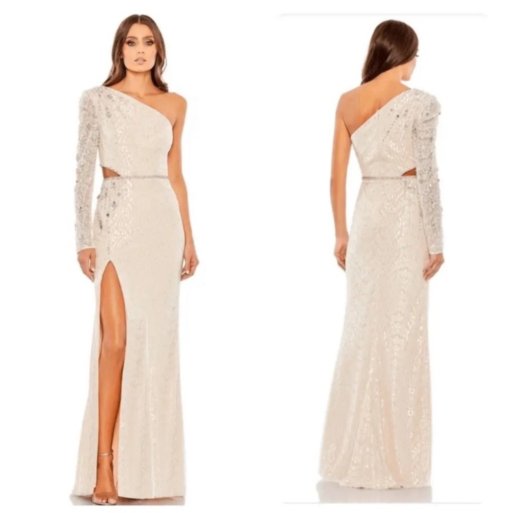 Mac Duggal 11306 EMBELLISHED ONE SLEEVE CUT OUT GOWN size 6 NEW $698